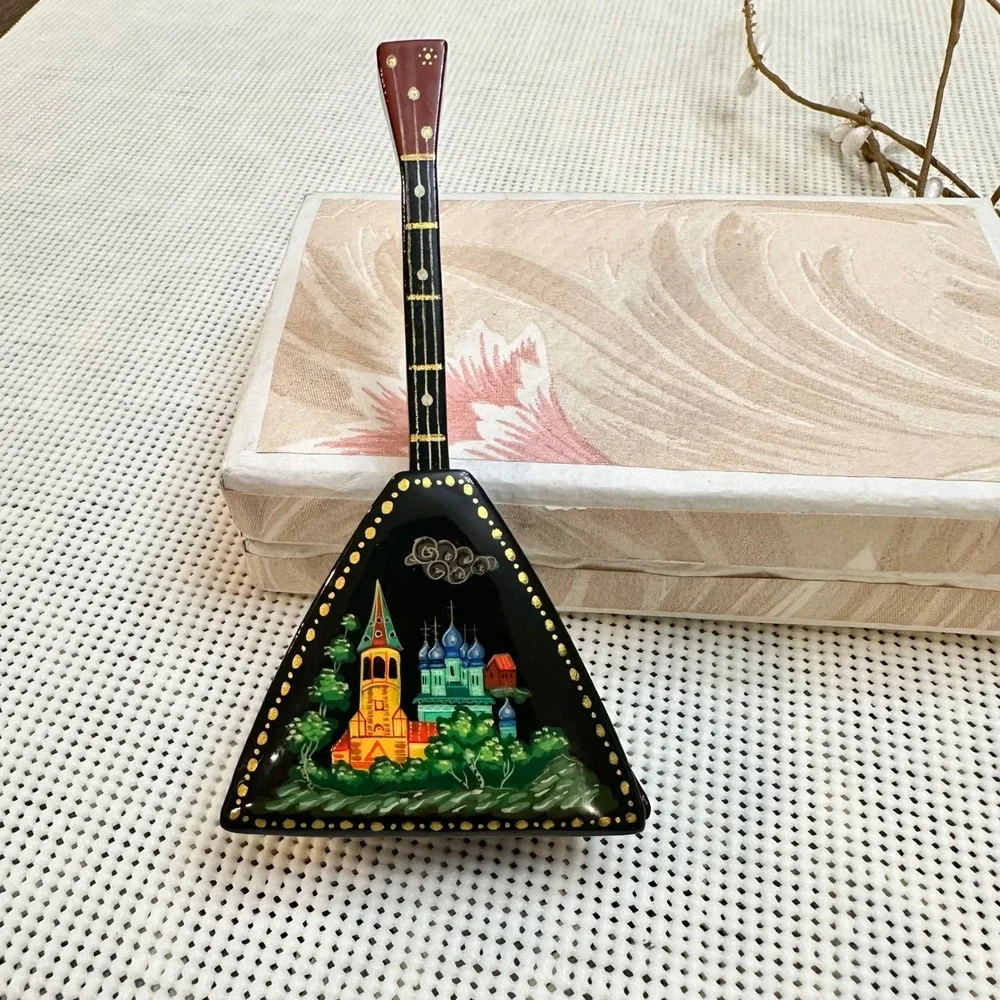 Vintage Rare Handpainted‎ Handmade Balalaika Lacquer Trinket Box  Folklore
